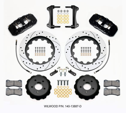 Wilwood AERO6 Front Big Brake Kit with 15-Inch Drilled and Slotted Rotors; Black Calipers (15-22 Mustang)